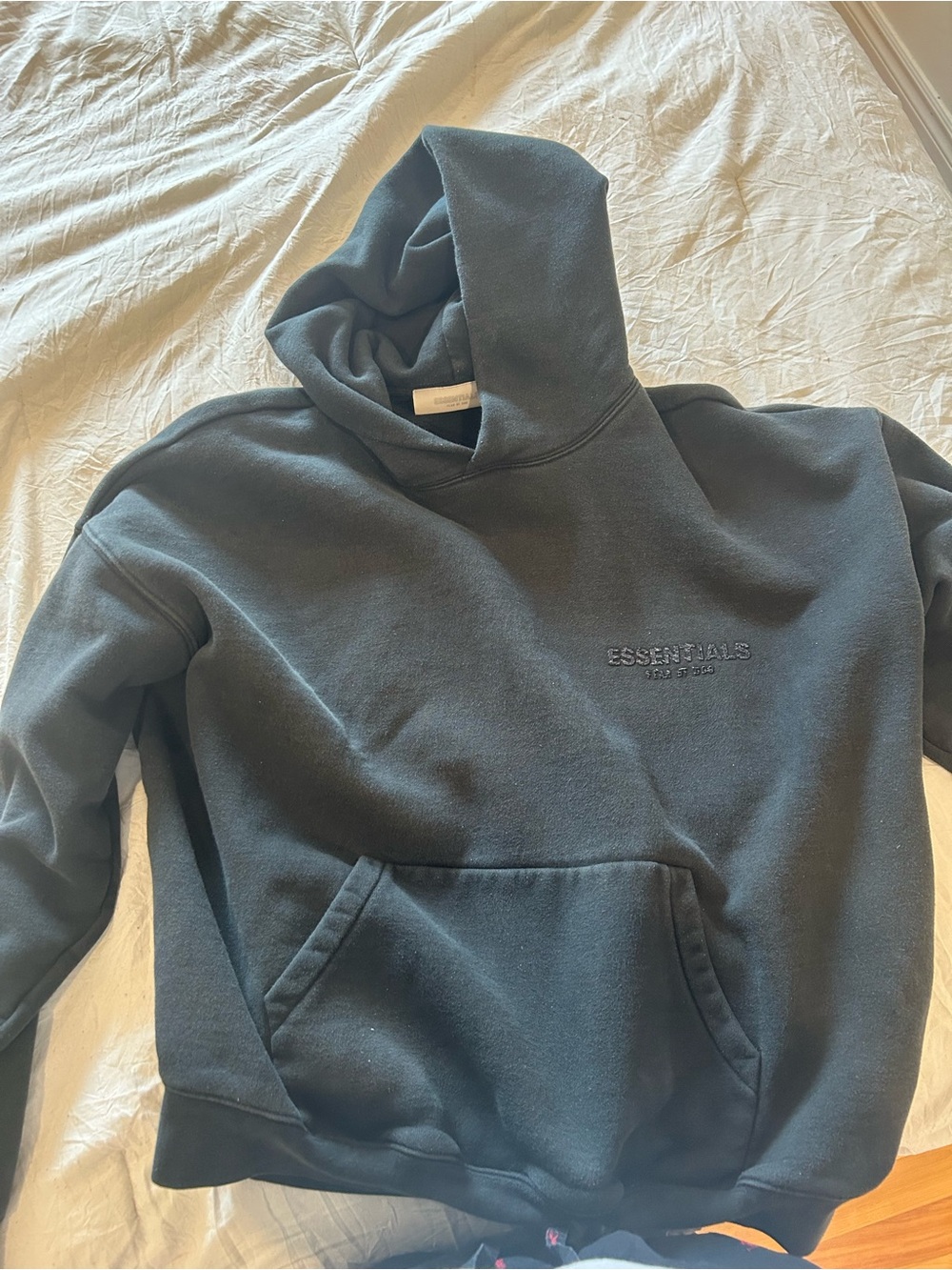 Essentials Men's Black Pullover Hoodie with Embroidered Logo